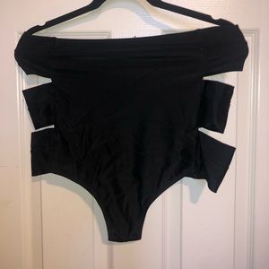 High waisted ruched black swim bottoms